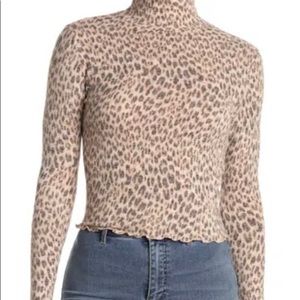 NWT Love, Fire Printed Lettuce Trim Mock Neck Top